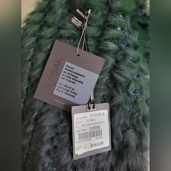 BNWT RUDSAK knit rabbit fur vest ombre green and black - Picture 7 of 14